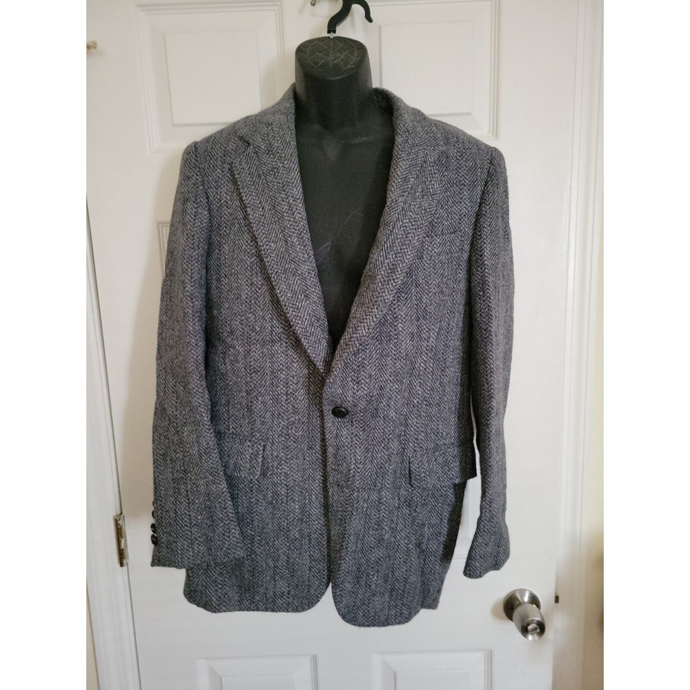 Vintage USA Harris Gray Tweed Herringbone Blazer Sport Coat Sports Jacket 40R